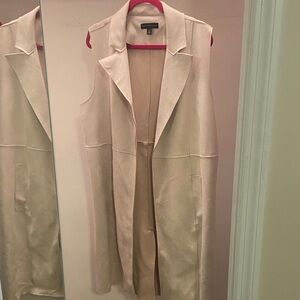 Joan Vass Sleeveless Long Vest in Light Cream